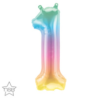 41cm Number 1 Jelli Ombre Foil Balloon - Air Fill ONLY #86365 - Each (Pkgd.)  Translucent pastel ombre front with solid silver back Air infaltion only