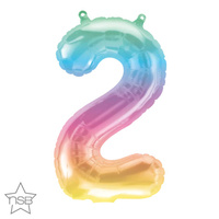 41cm Number 2 Jelli Ombre Foil Balloon - Air Fill ONLY #86369 - Each (Pkgd.)  Translucent pastel ombre front with solid silver back Air inflation only